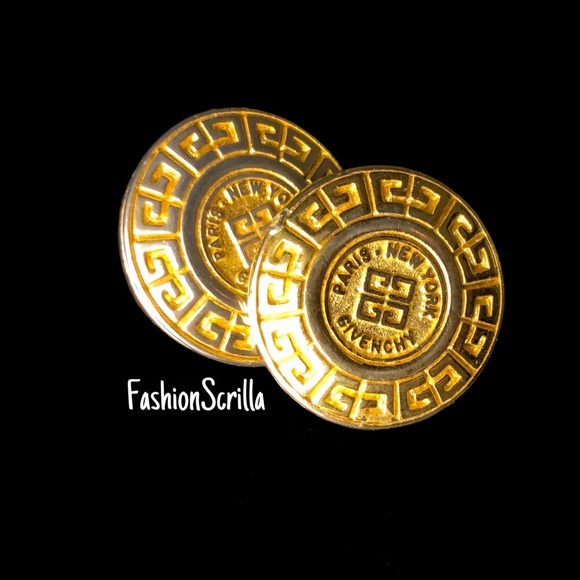 Vintage Givenchy Gold Vintage Round Crest Spelled Out Logo Pierced Post Earrings - Picture 6 of 6